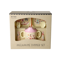 Rice Fun Fair Print Baby Eetset Melamine 4-delig - Roze