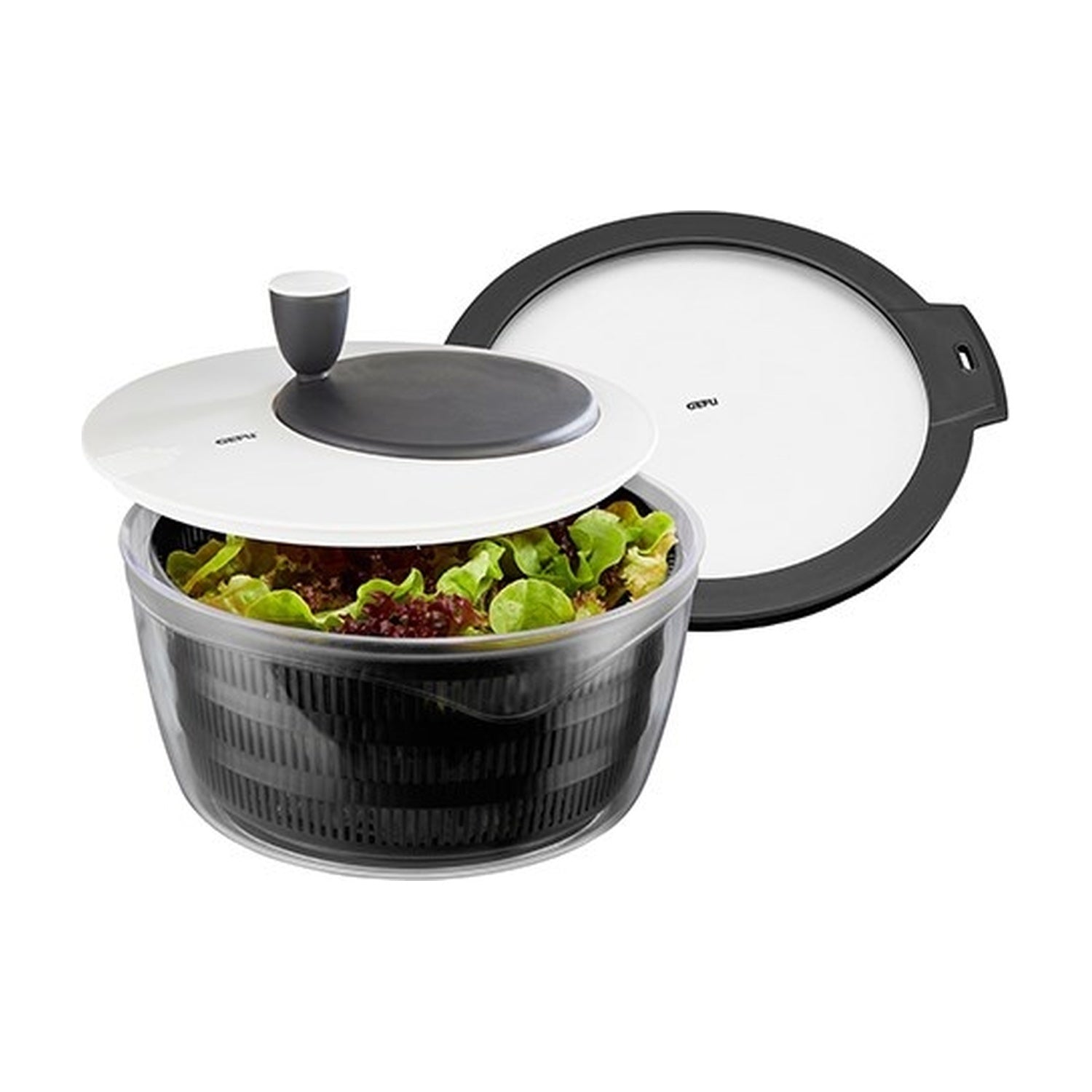 GEFU Saladespinner Rotare met Extra Deksel op witte achtergrond