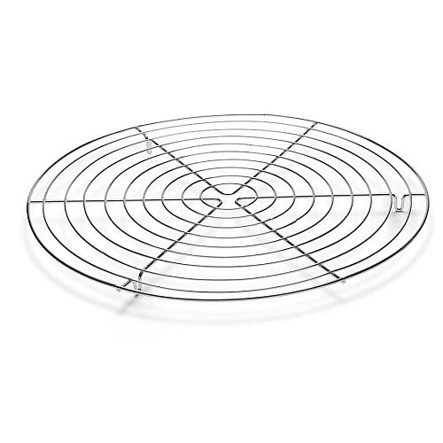 Rond taartrooster van Patisse met spaken en concentrische ringen op witte achtergrond