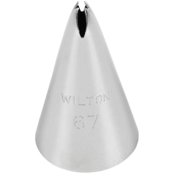 Losse foto van het metalen Wilton spuitmondje #67 met de V-vormige opening en geribbelde punt