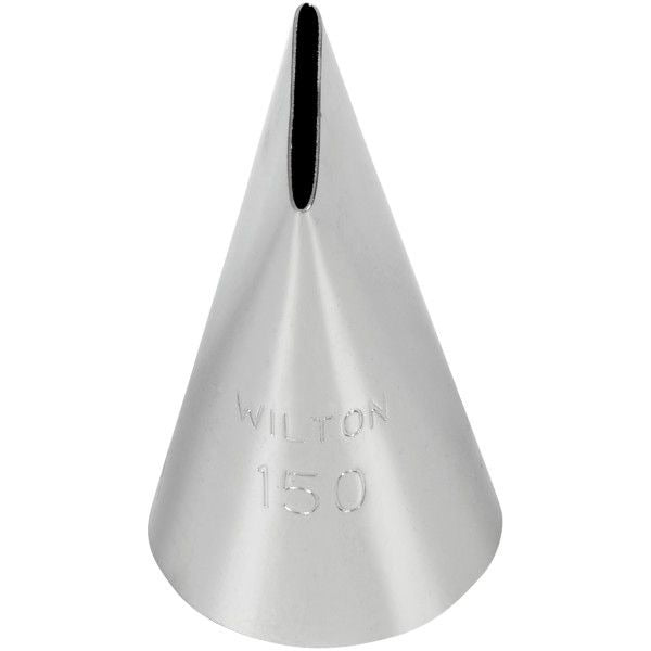 Los metalen Wilton spuitmondje #150 met de gebogen sleufopening zichtbaar aan de bovenkant van de kegel.