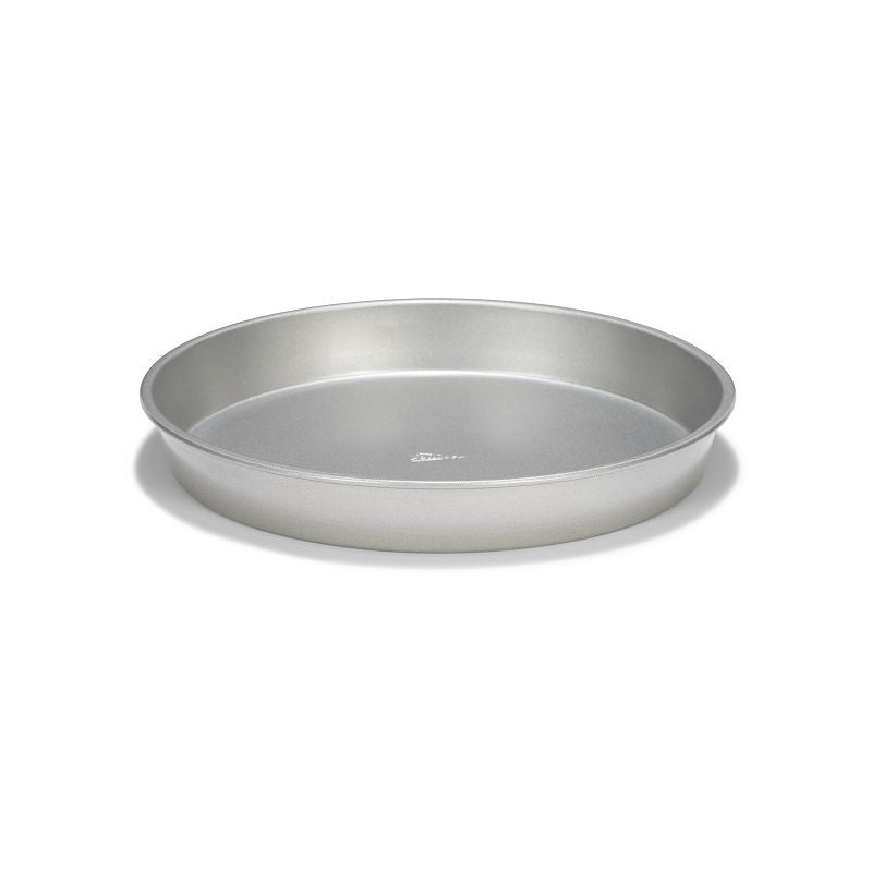 Patisse Silver Top Taartvorm - 28 cm op witte achtergrond, ronde ondiepe vorm met logo in de bodem