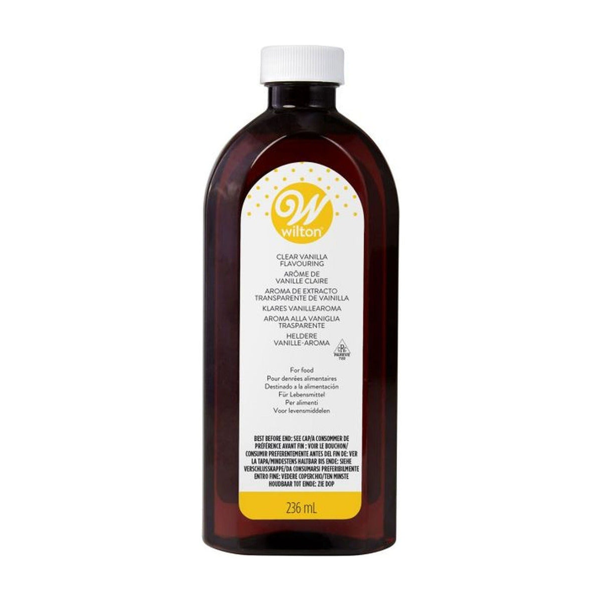 Fles Wilton Heldere Vanille-extract van 236 ml met bruine fles en geel-wit etiket