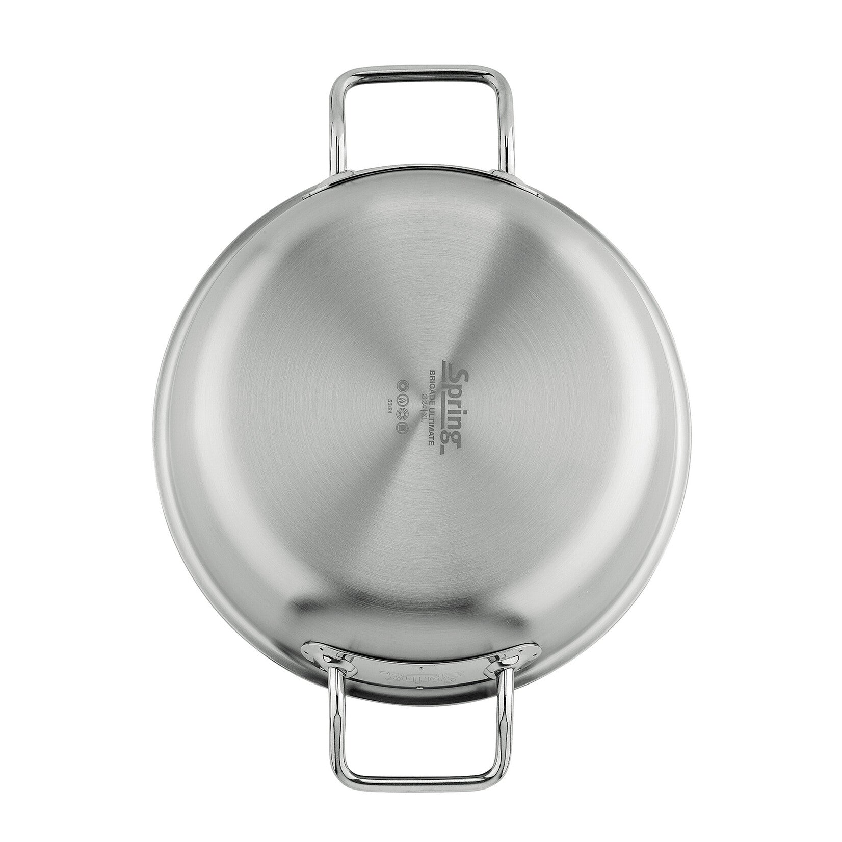 Spring Brigade Ultimate Hapjespan met 2 Oren - 24 cm, achterkant op witte achtergrond met Spring-logo in de bodem