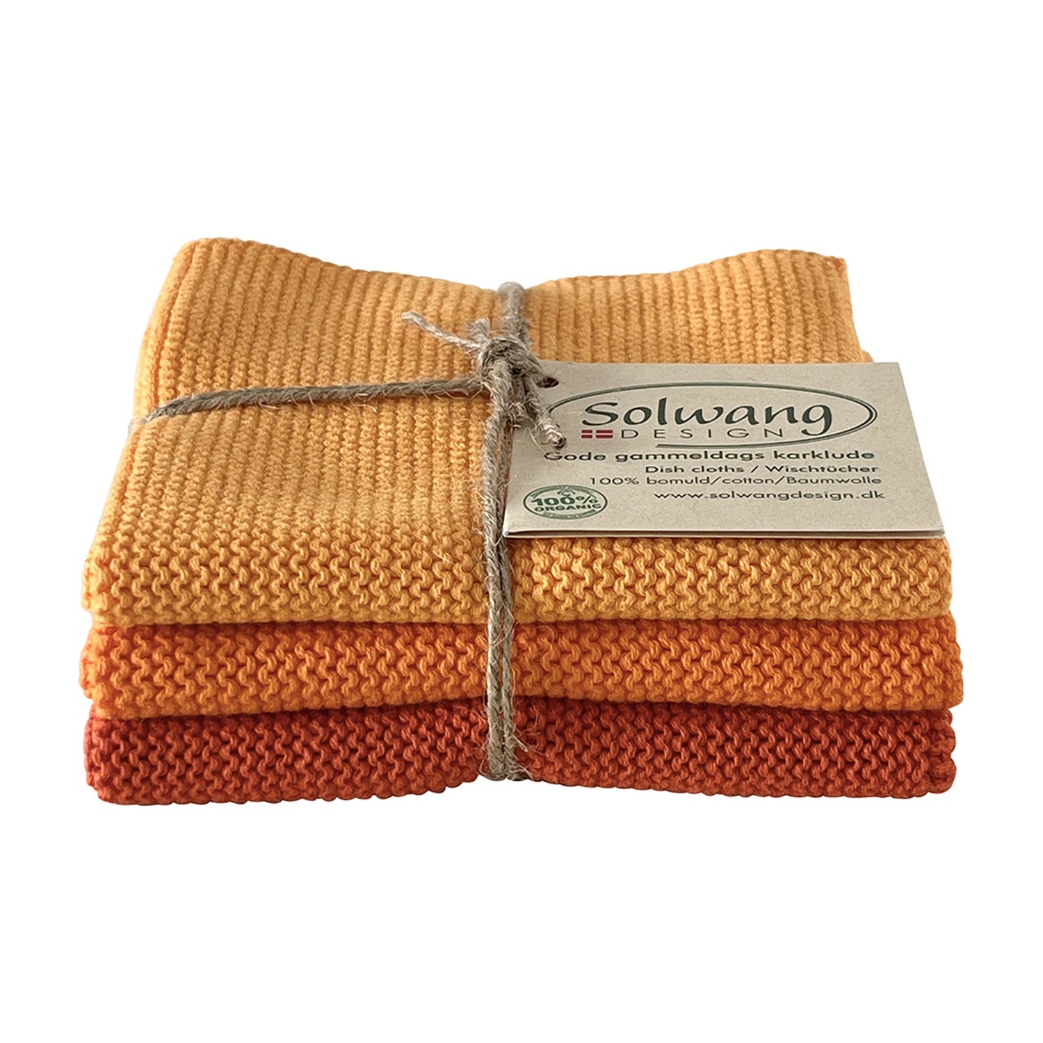 Solwang Design Vaatdoekjes set van 3 - Oranje Combi op witte achtergrond