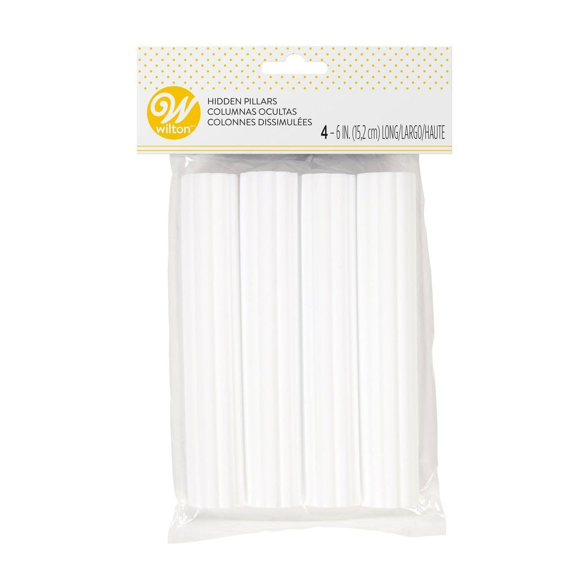Verpakking van Wilton verborgen taartpilaren met 4 witte kunststof stokjes van 15,2 cm