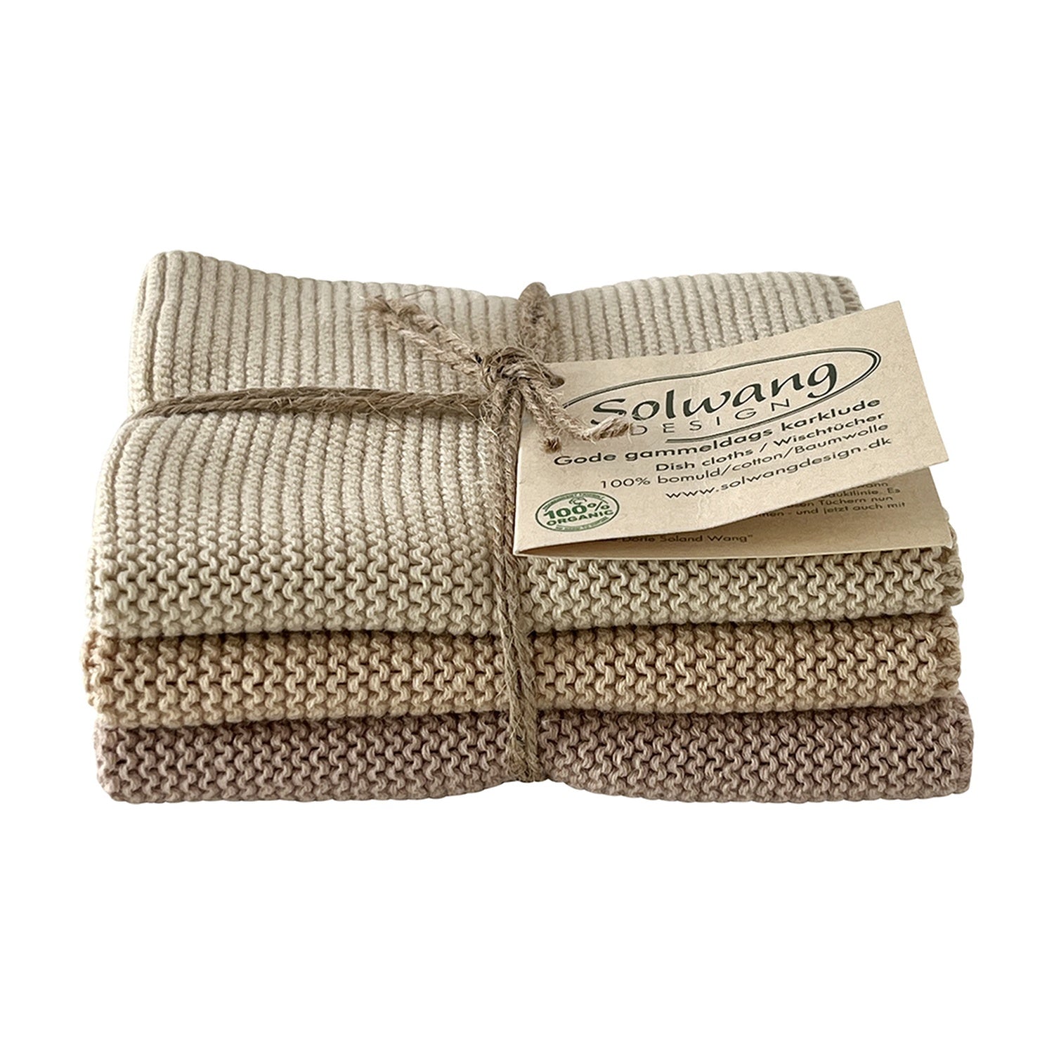 Solwang Design Vaatdoekjes set van 3 - Zand Combi op witte achtergrond