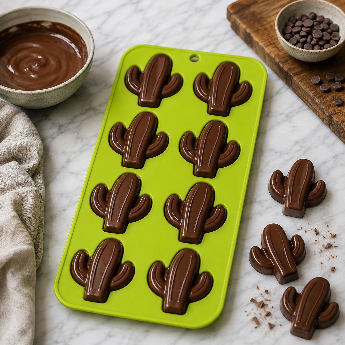 Woerdman Bakmat Chocolade Siliconen Cactus - 8 Stuks - detailfoto