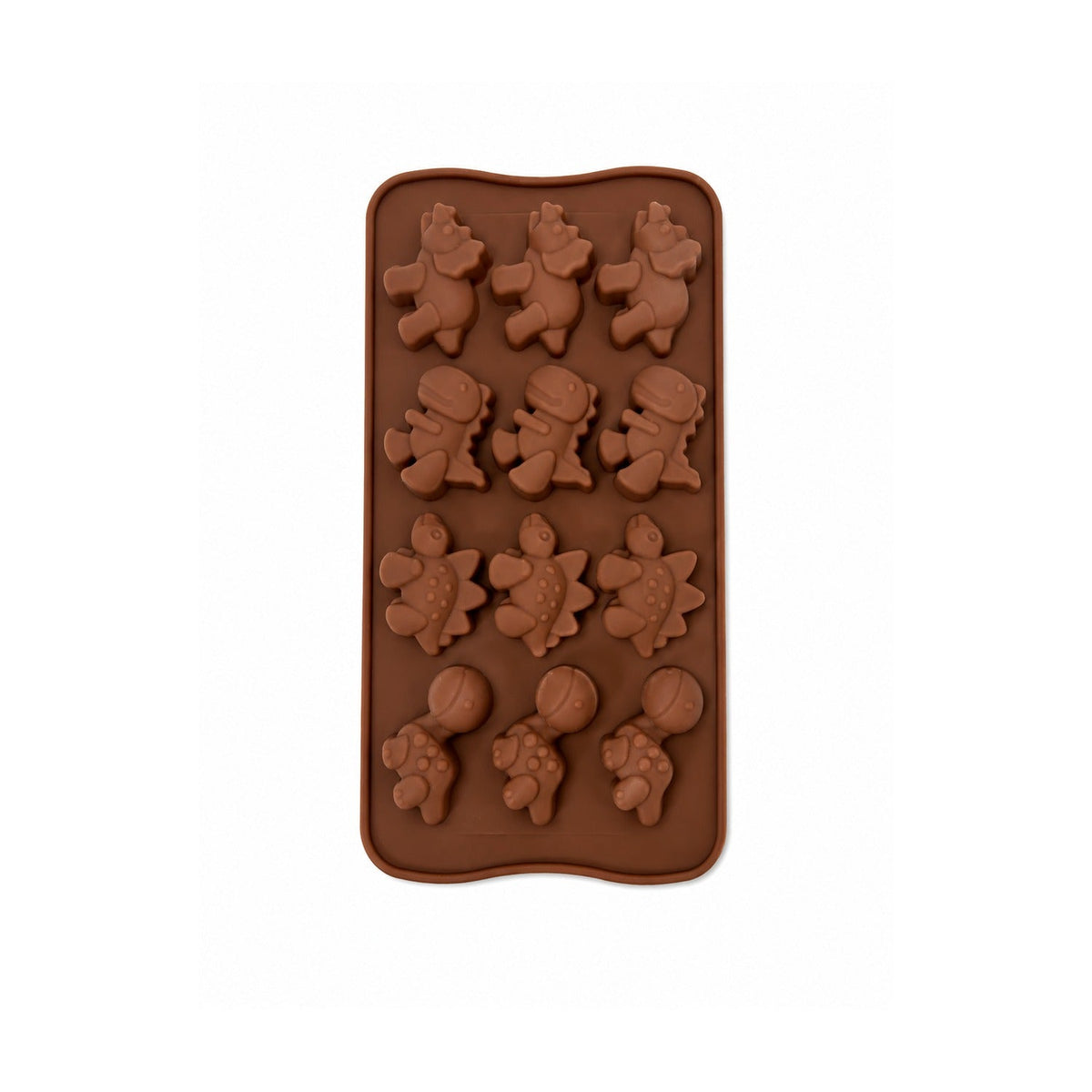 Woerdman Bakmat Chocolade Siliconen Dino - 12 Stuks op witte achtergrond
