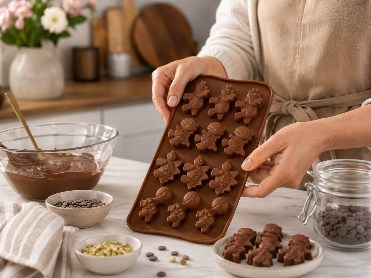 Woerdman Bakmat Chocolade Siliconen Dino - 12 Stuks - detailfoto