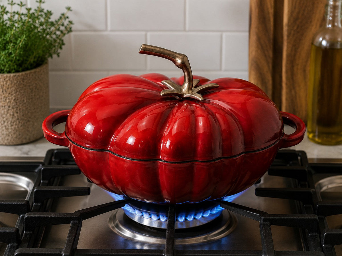 Woerdman Braadpan Tomaat Gietijzer Ovaal Rood - 28 cm - sfeerbeeld