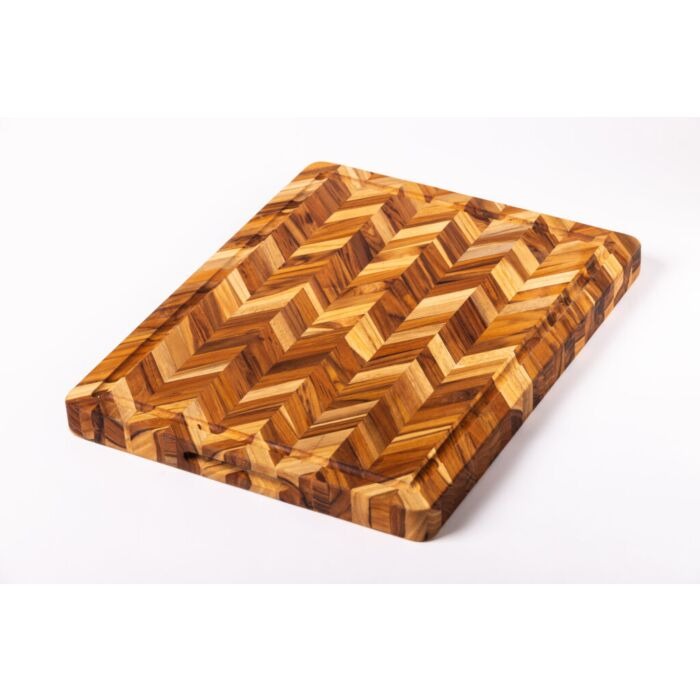 Teakhaus Snijplank Visgraat 41 x 30 cm in kopshout teakhout, met zichtbaar visgraatpatroon.