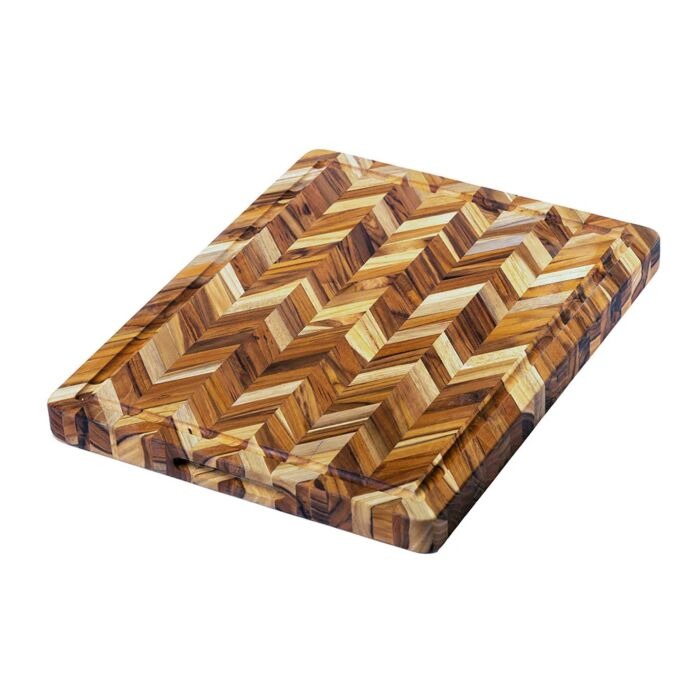 Teakhaus Snijplank Visgraat 51 x 41 cm in kopshout teakhout, groot model met zichtbaar visgraatpatroon.