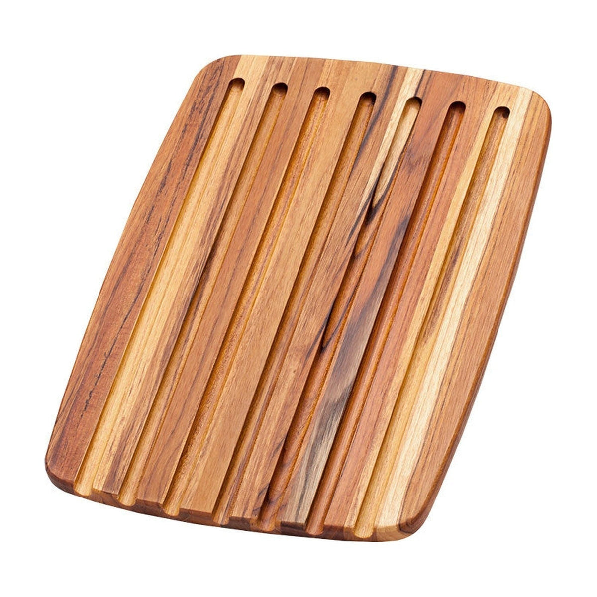 Teakhaus Broodplank Essential in teakhout, met parallelle groeven die kruimels opvangen.
