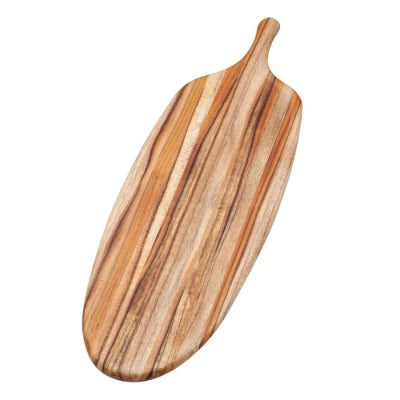 Teakhaus Serveerplank Canoe Paddle in teakhout, langwerpige vorm met handvat, op witte achtergrond.