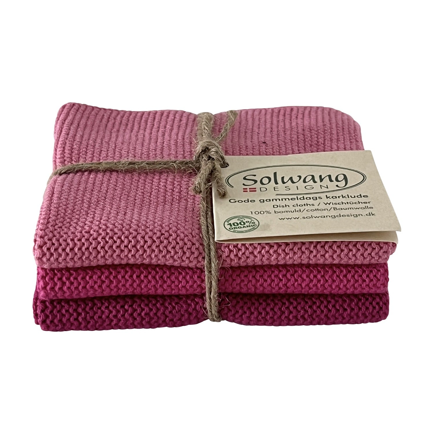 Solwang Design Vaatdoekjes set van 3 - Pink Combi op witte achtergrond