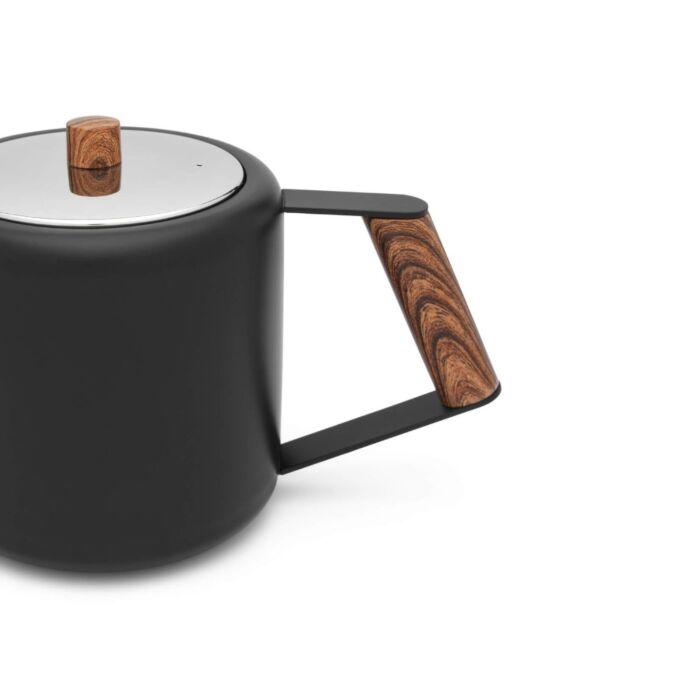 Bredemeijer Duet Boston theepot detail van het deksel met knop en het houten handvat