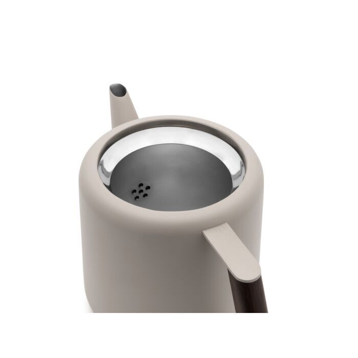 Bredemeijer Duet Design Boston theepot mat beige bovenaanzicht zonder deksel, geïntegreerde filter zichtbaar