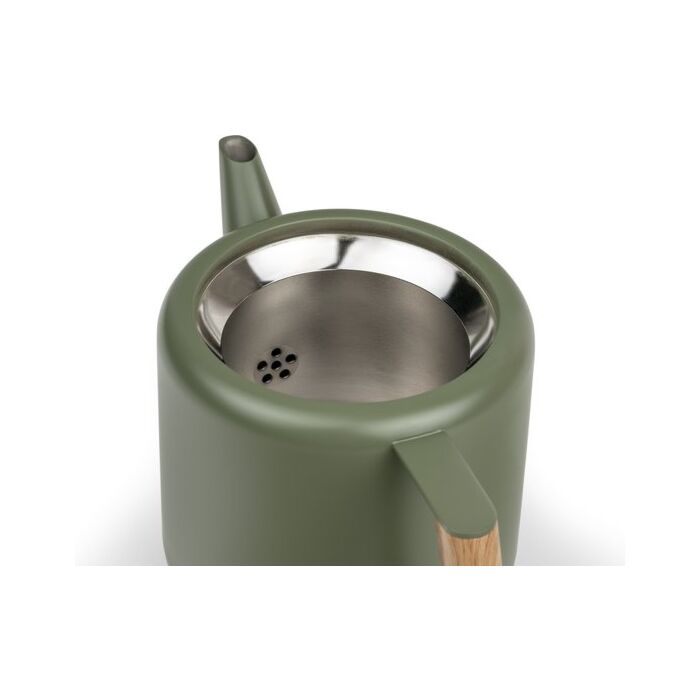 Bredemeijer Duet Design Boston theepot mat legergroen bovenaanzicht zonder deksel, filter zichtbaar