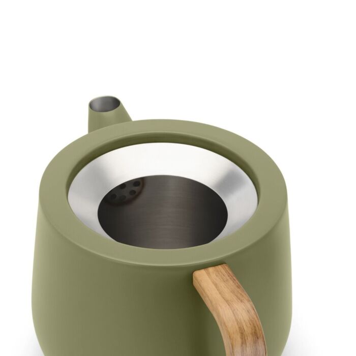 Bredemeijer Duet Design Facet theepot mat groen bovenaanzicht zonder deksel, filter zichtbaar in de opening