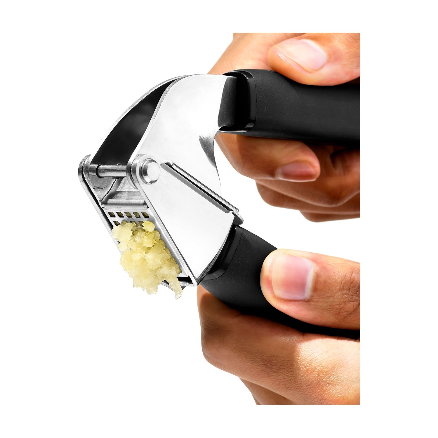 OXO Good Grips Knoflookpers RVS op witte achtergrond