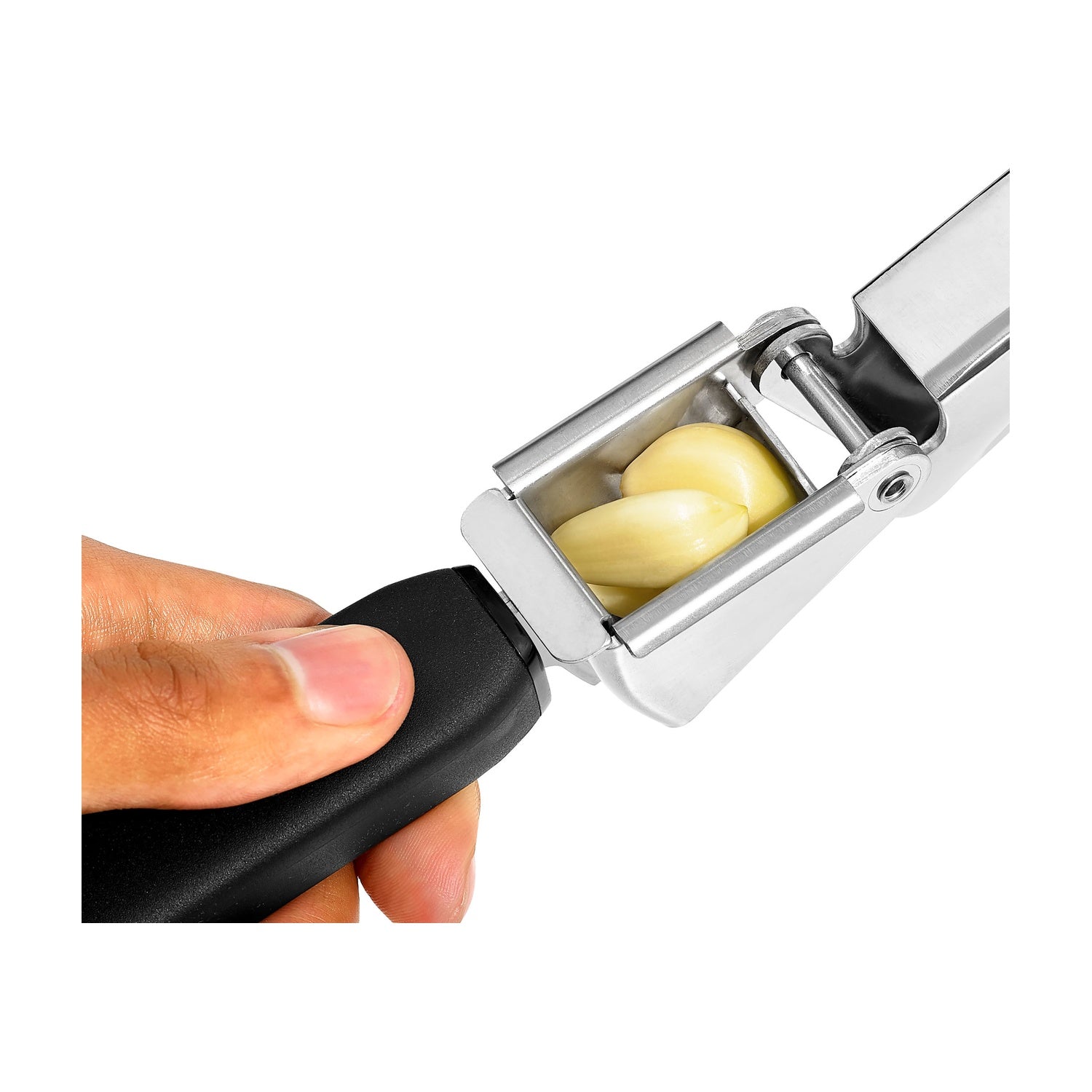 OXO knoflookpers RVS persgaatjes close-up