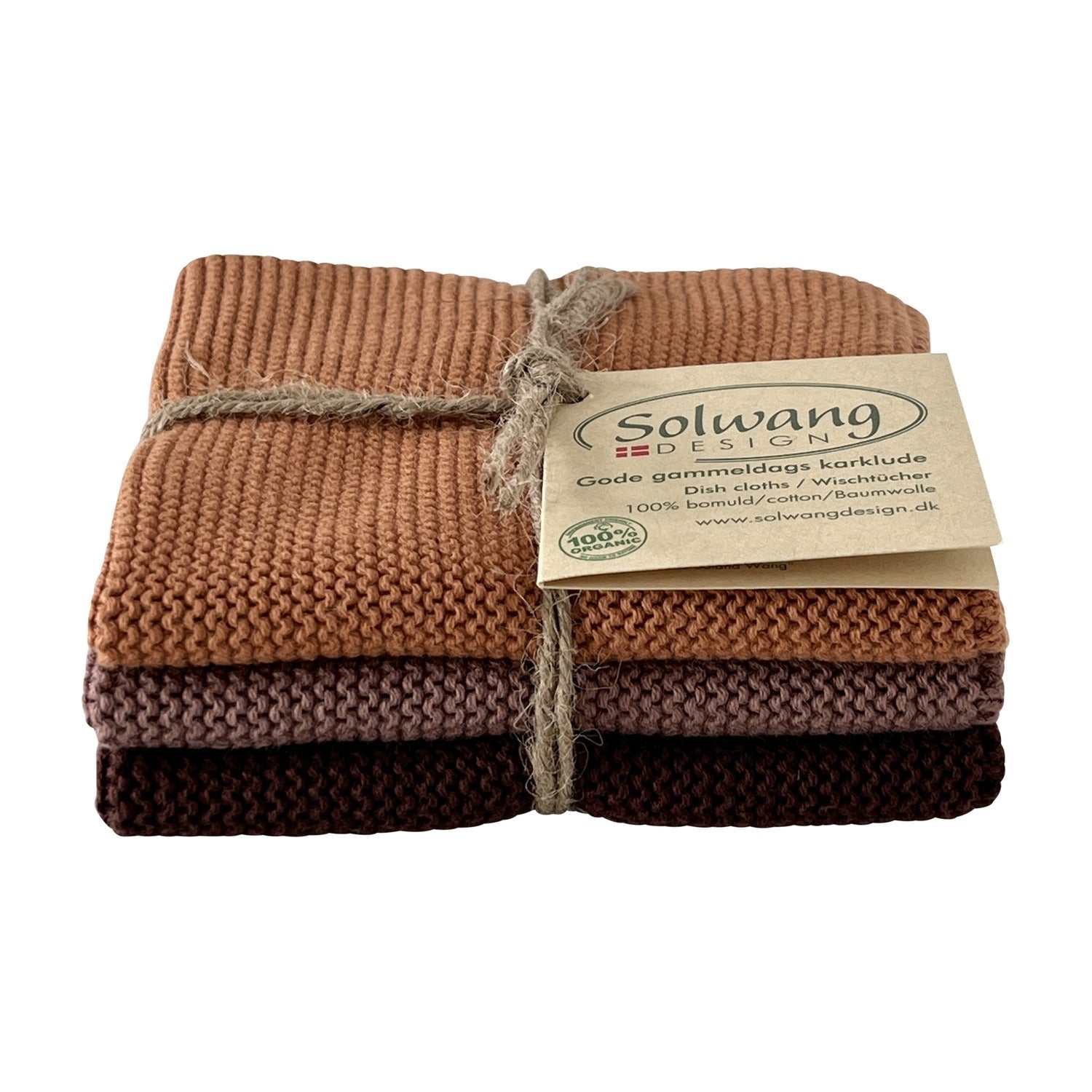 Solwang Design Vaatdoekjes set van 3 - Chocolade combi op witte achtergrond