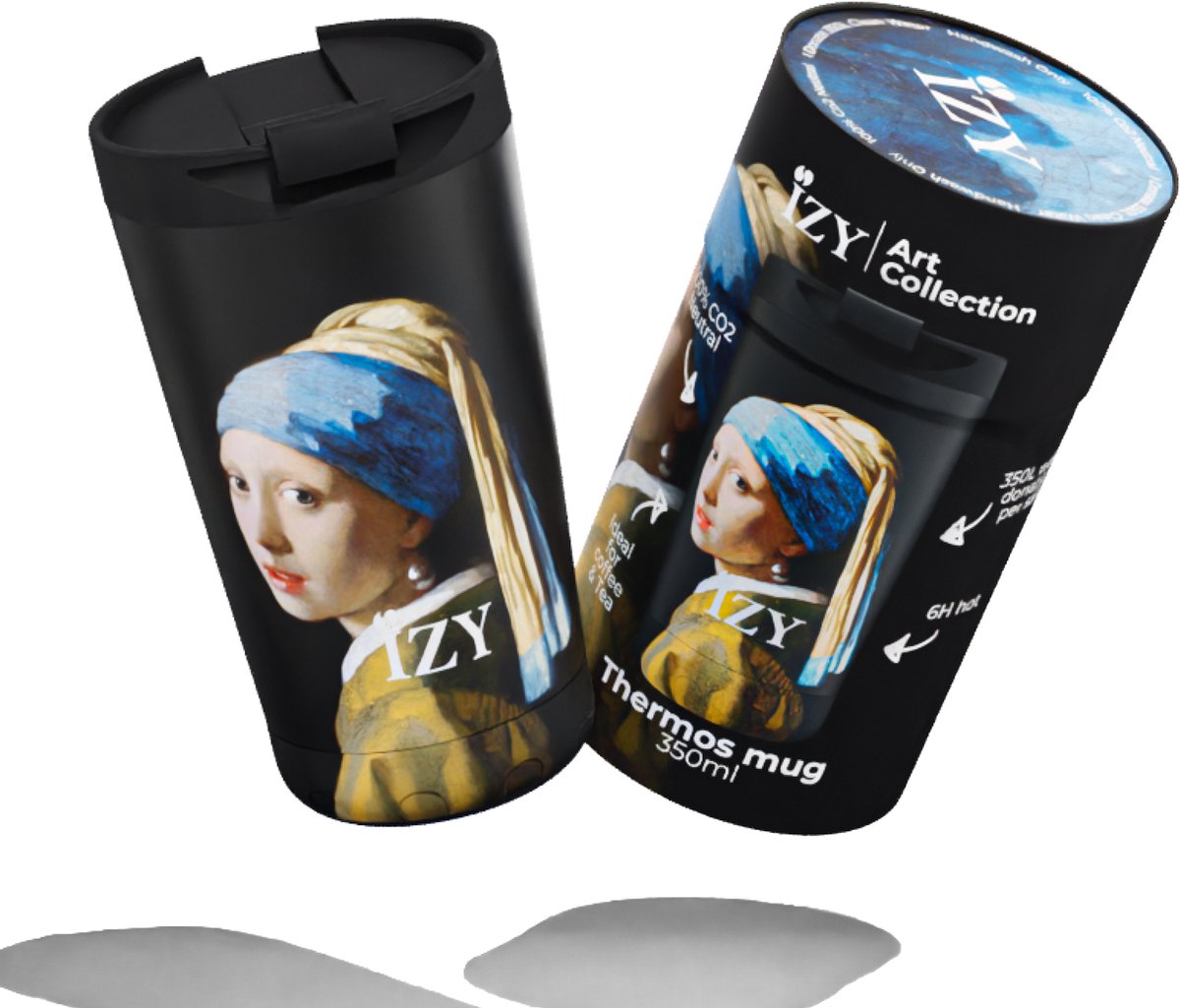 IZY Thermosbeker Meisje met de Parel Vermeer - 350 ml op witte achtergrond