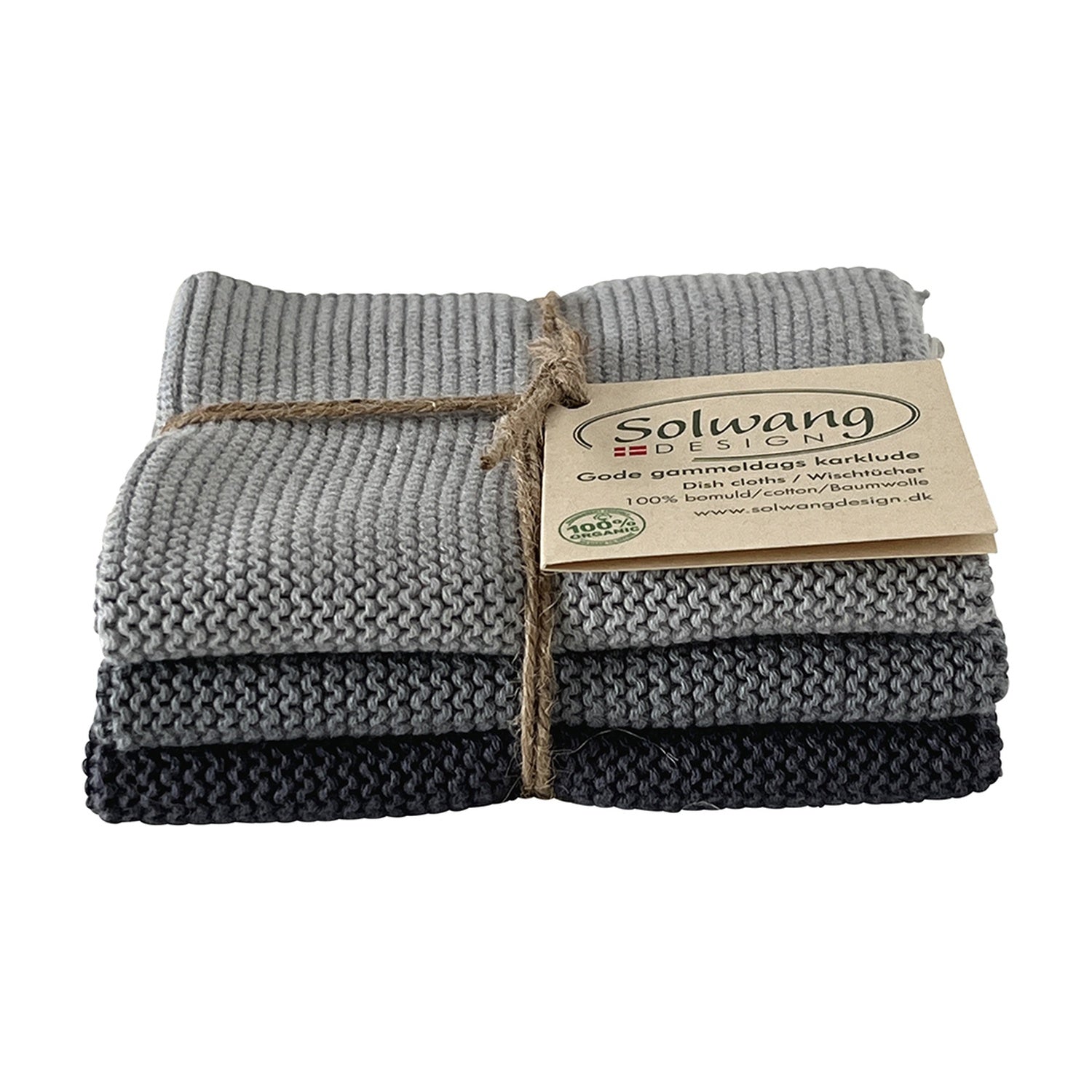 Solwang Design Vaatdoekjes set van 3 - Stormy Grijs Combi op witte achtergrond