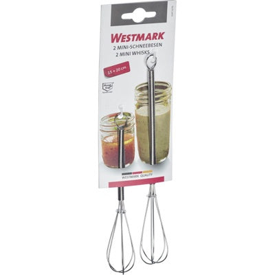 Westmark Mini Gardes - 15 en 20 cm, zilver, verpakking op blisterkaart met gebruik in weckpotten