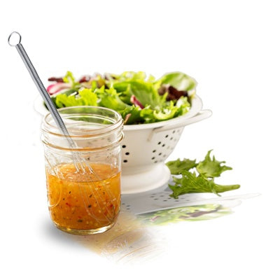 Westmark Mini Gardes - 15 en 20 cm, zilver, mini garde in een potje met dressing naast een slabak