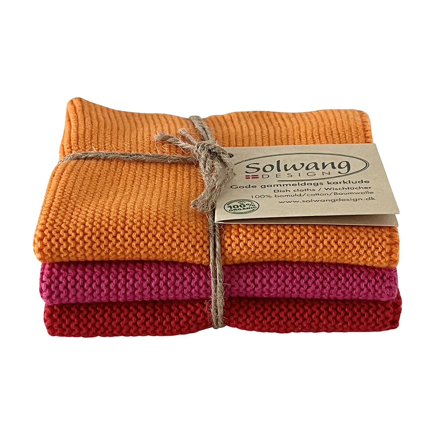 Solwang Design Vaatdoekjes set van 3 - Oranje/Roze/Rood op witte achtergrond
