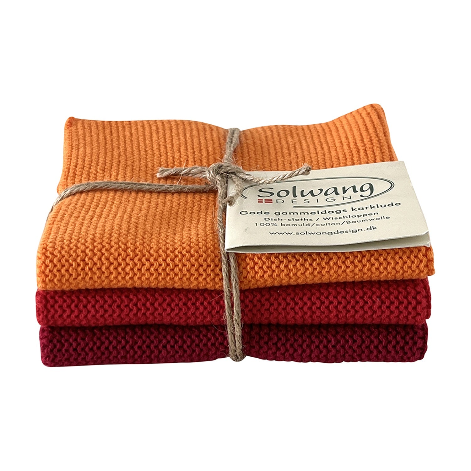 Solwang Design Vaatdoekjes set van 3 - Oranje/Rood Combi op witte achtergrond