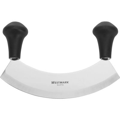 Westmark Uno Wiegemes, gebogen RVS lemmet met twee zwarte handvatten, bovenaanzicht