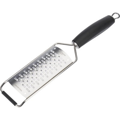 Westmark Technicus Rasp Square, zilver, zijaanzicht met grove V-vormige raspgaten in rijen