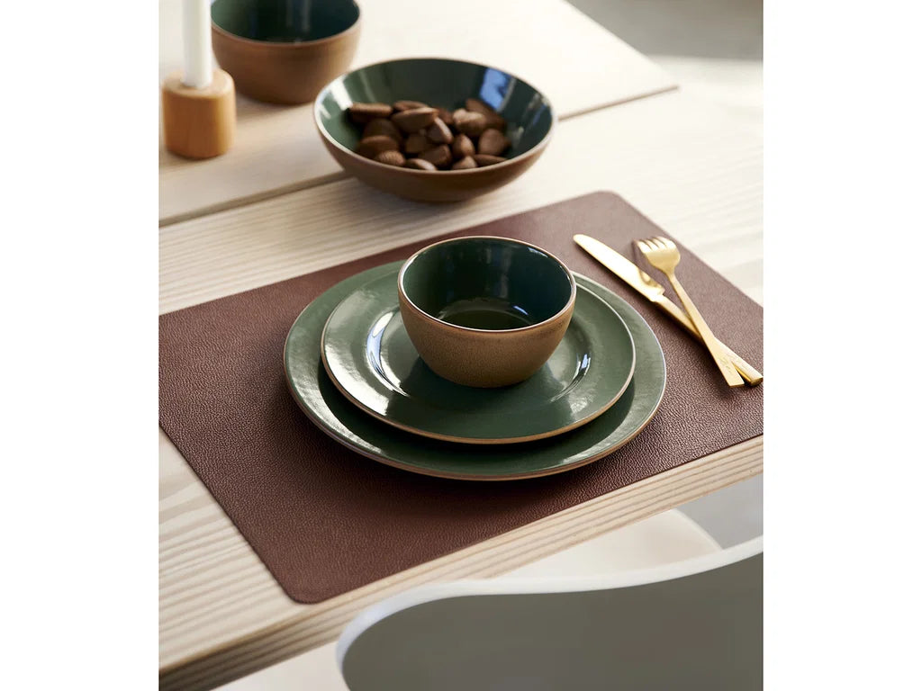 Bitz Leatherlook Placemats 4 stuks - Donkergroen/Bruin