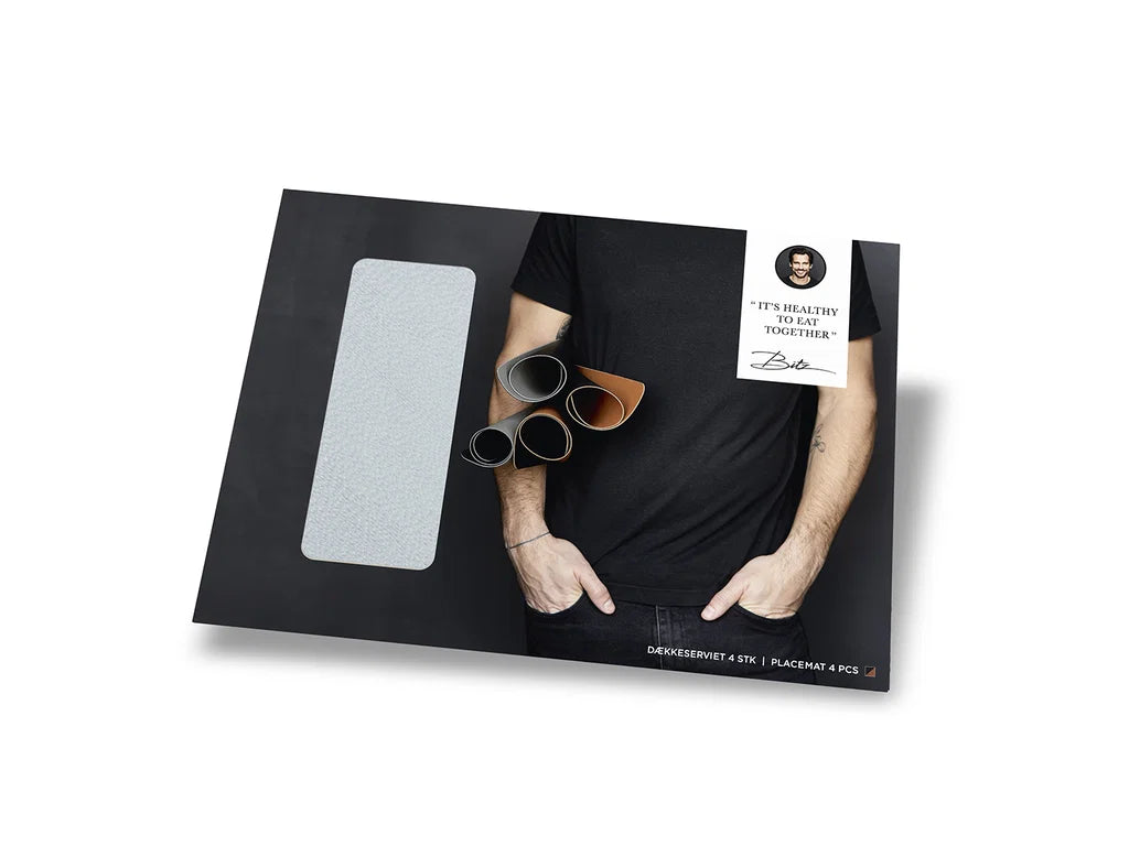 Bitz Leatherlook Placemats 4 stuks - Zwart/Lichtblauw