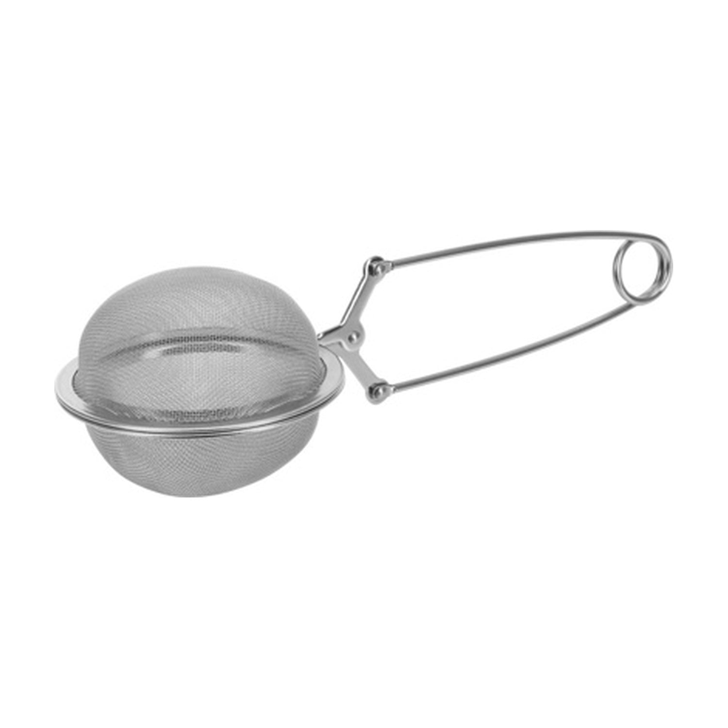 Westmark Teatime Zeef - 6,5 cm, zilver, volledig aanzicht van de mesh theebal met knijphandvat