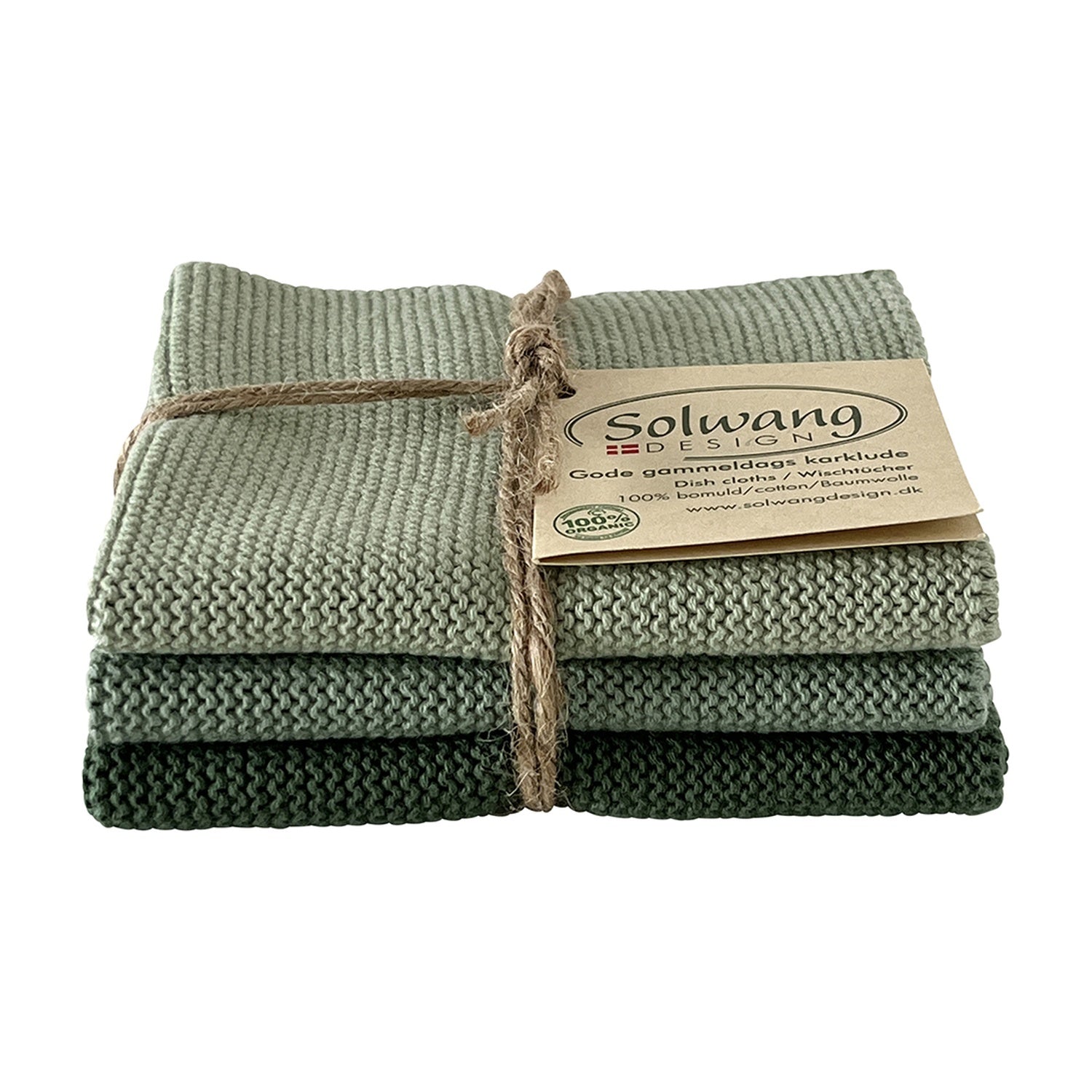 Solwang Design Vaatdoekjes set van 3 - Zeegroen Combi op witte achtergrond