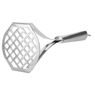 Westmark Glory Aardappelstamper, RVS, close-up van de achthoekige stampkop met ruitvormig gaatjespatroon