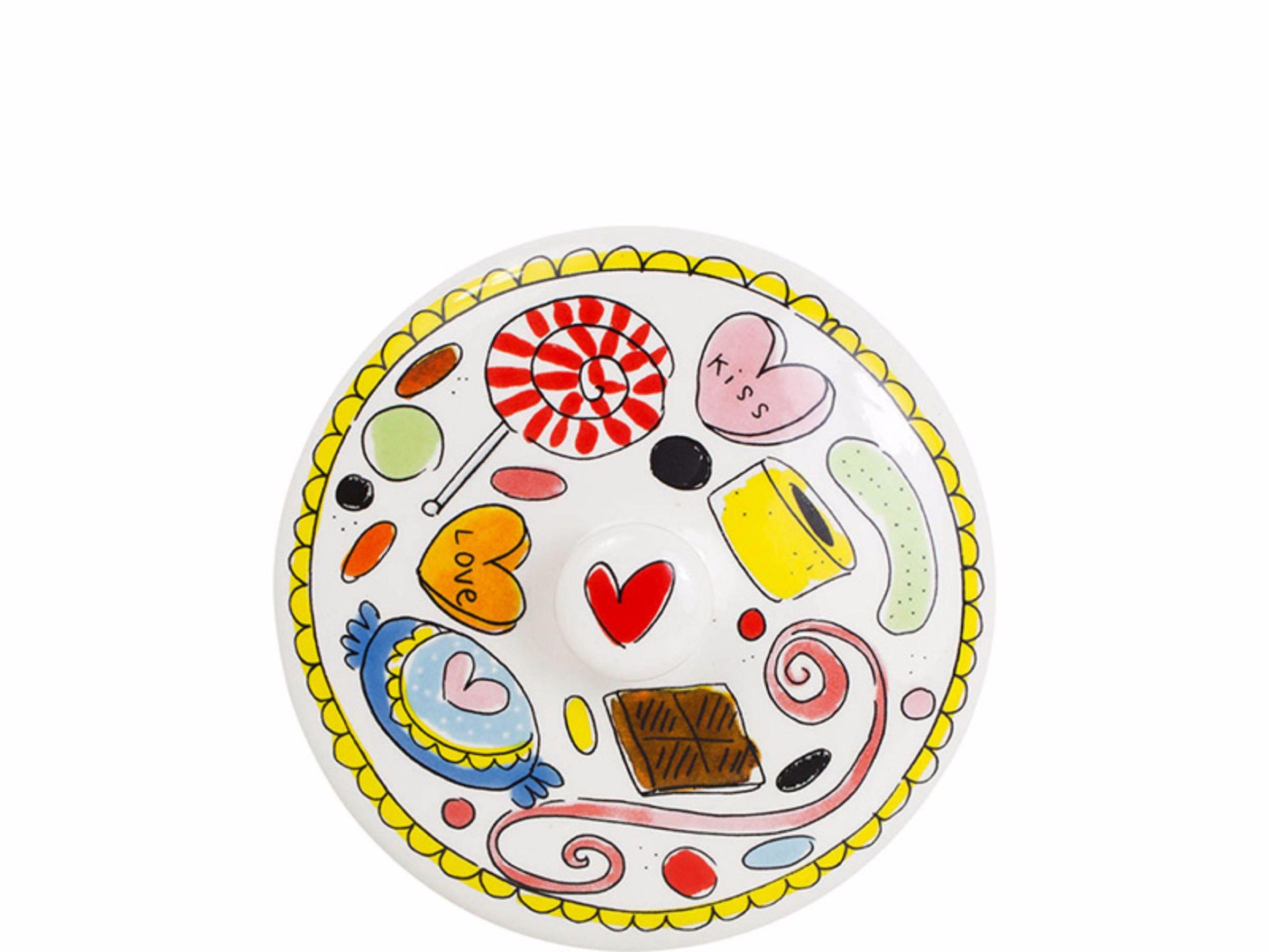 Blond Amsterdam voorraaddeksel van bovenaf met snoep, chocolade en hartje in het midden