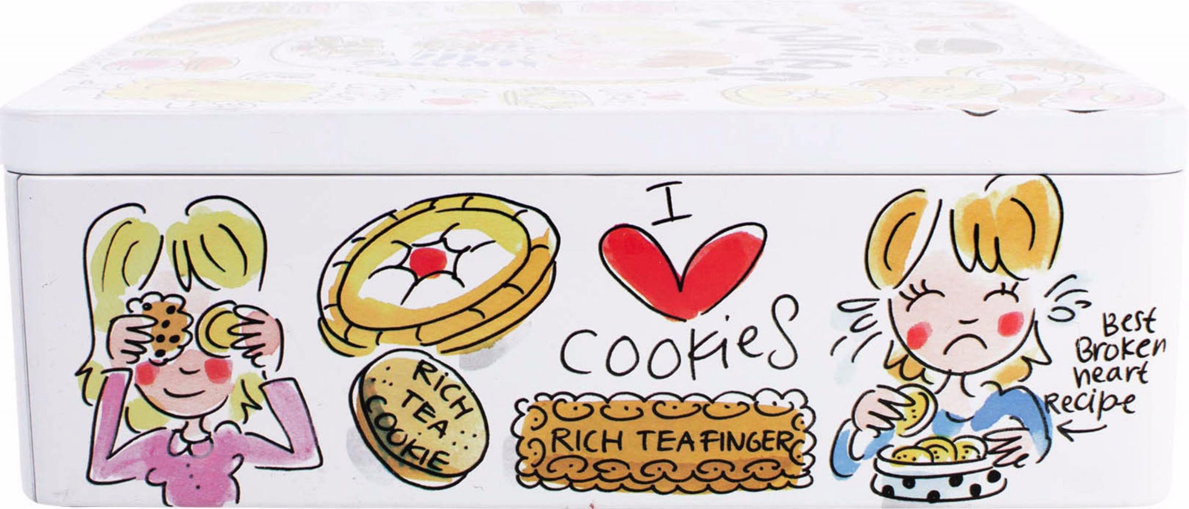 Blond Amsterdam Even Bijkletsen koekjesblik vierkant met tekeningen en tekst I love cookies