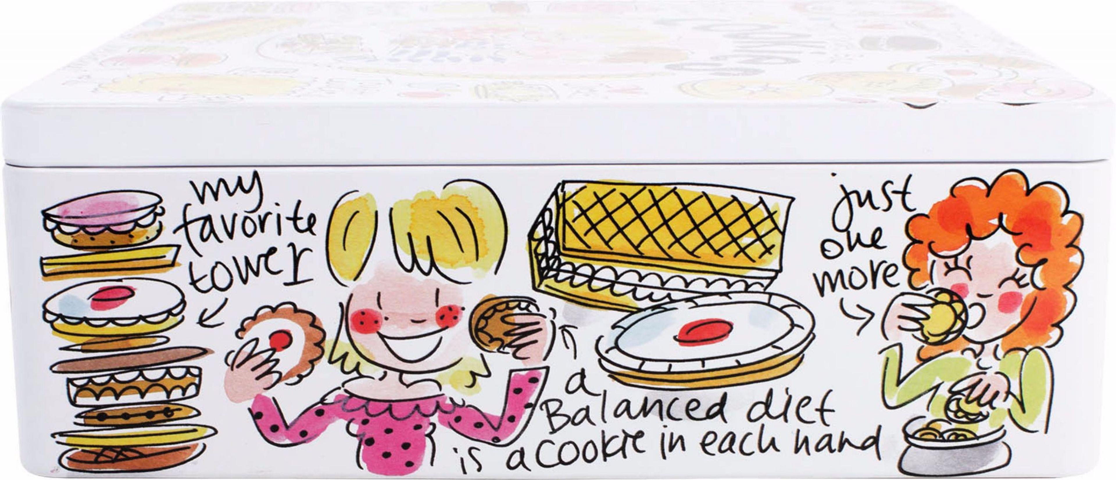 Blond Amsterdam koekjesblik met koekjestoren en tekst a balanced diet is a cookie in each hand