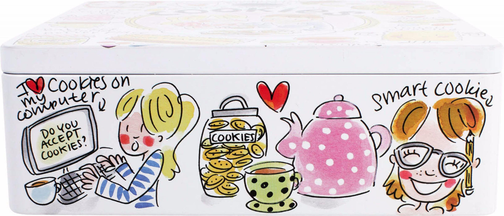 Blond Amsterdam koekjesblik met theepot, koekjespot en tekst smart cookie