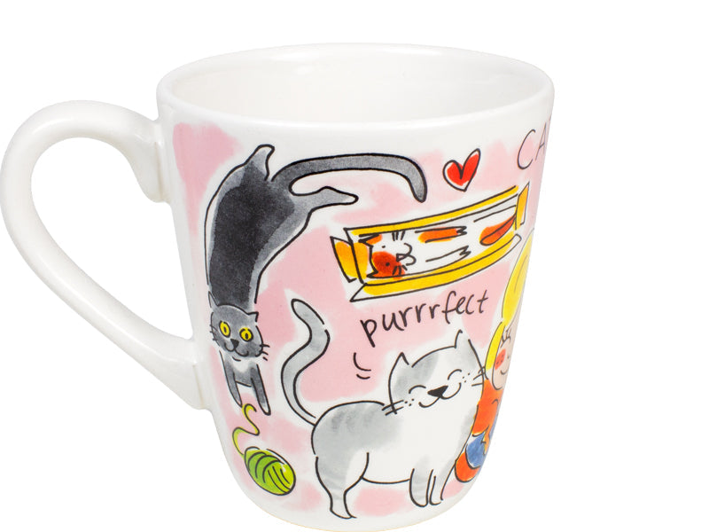 Blond Amsterdam Dieren Beker Cat Lover - 350 ml, zijaanzicht met dessin