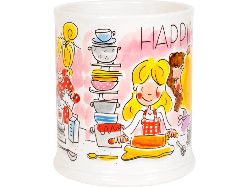Blond Amsterdam pollepelpot detail met meisjes in de keuken en tekst Happiness