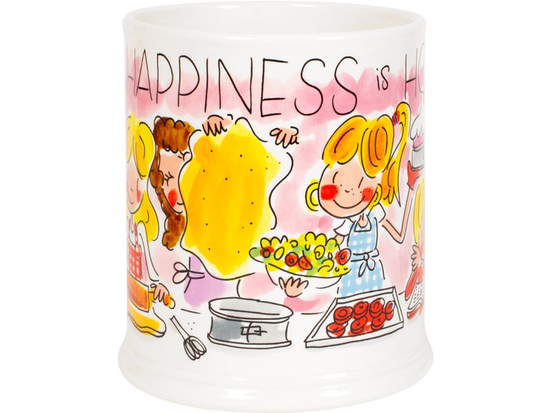 Blond Amsterdam pollepelpot met tekst Happiness is homemade en kokende meisjes