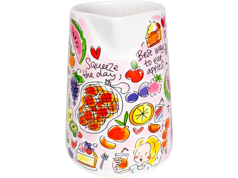 Blond Amsterdam Even Bijkletsen fruit sapkan roze met watermeloen, fruit en tekst Squeeze the day