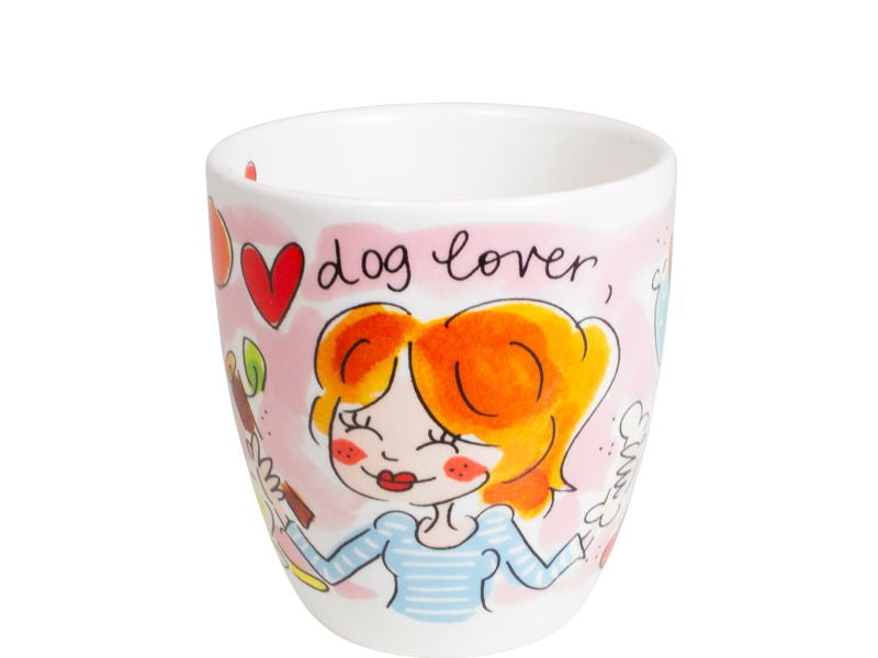 Blond Amsterdam Dieren minimok Dog Lover met roodharig meisje in gestreept shirt en hondje.