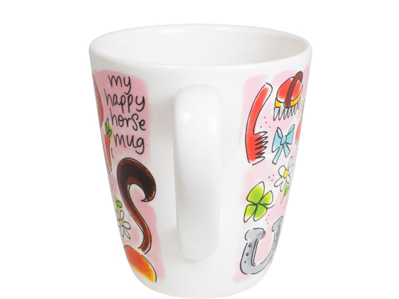 Blond Amsterdam beker met oor op de voorgrond en tekst my happy horse mug